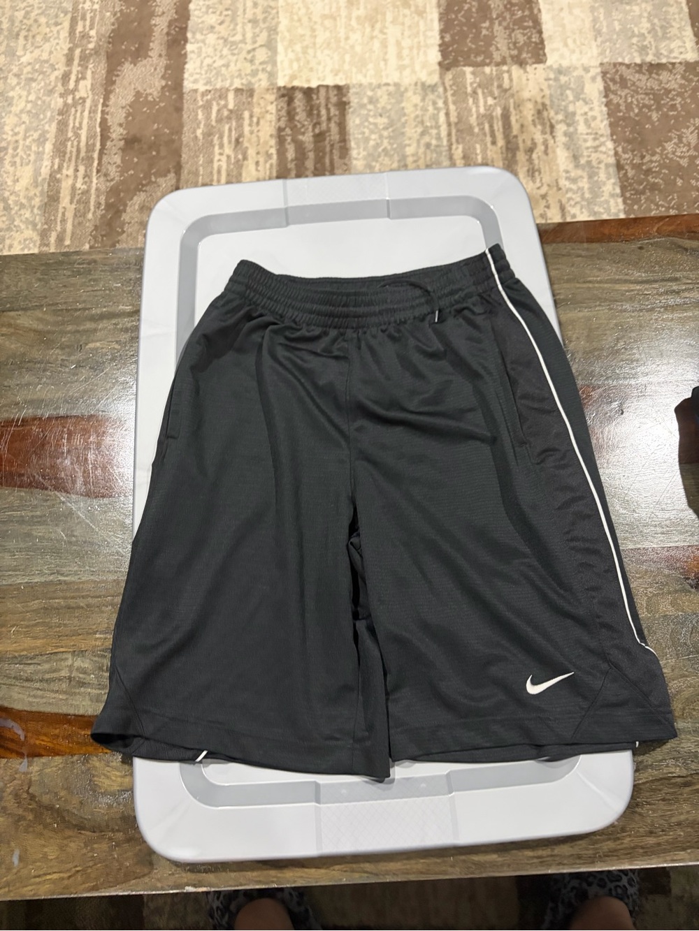 Nike Men’s Black Athletic Shorts with White Swoosh and Piping